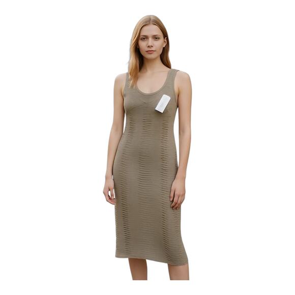 AURA Ruched Bodycon Dress Scoop Neck Wide Strap Sleeveless Sz Large NWT - Picture 1 of 8